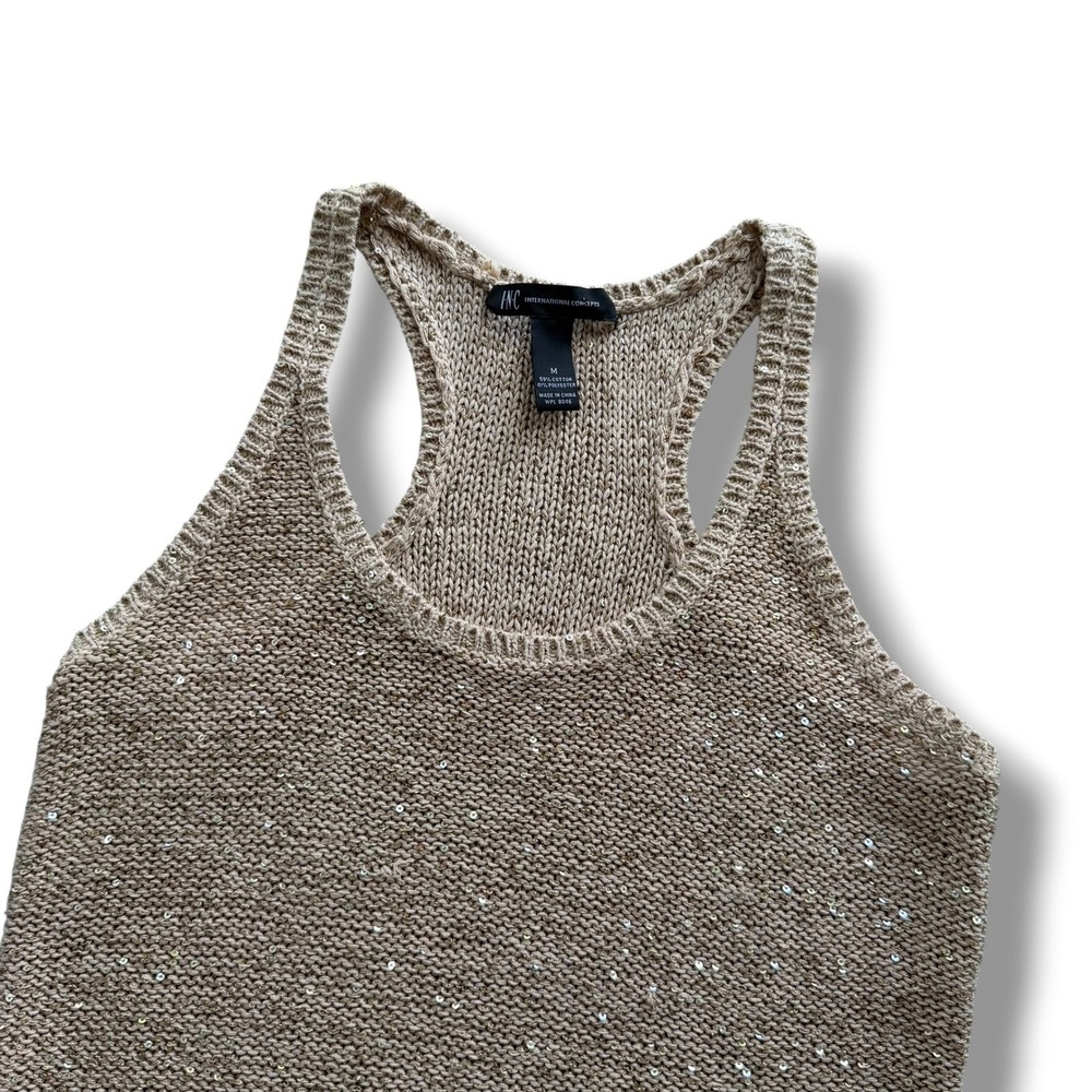 INC International Concepts Women's M Gold Sequin Sweater Knit Tank Top Party Y2K